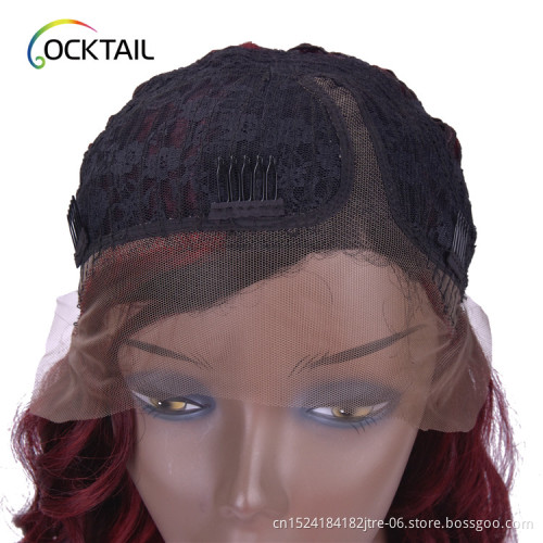 C side part 18" T1b/burgundy ombre color curly synthetic lace front wig